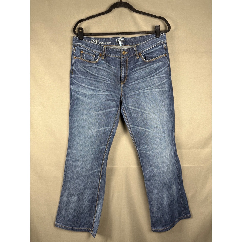 Ann Taylor Loft Original Bootcut Jeans Women 12P Blue Medium Wash Stretch Denim
